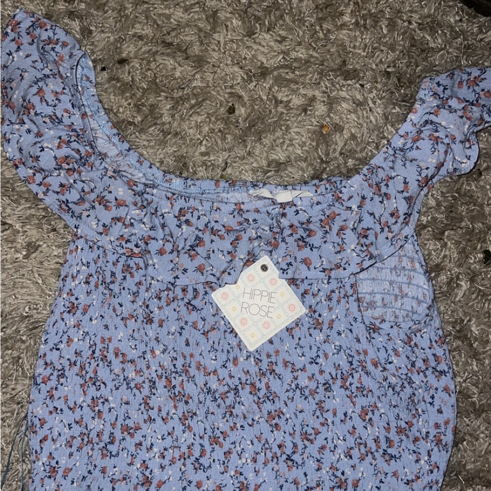 Hippie Rose Light Blue Floral Blouse